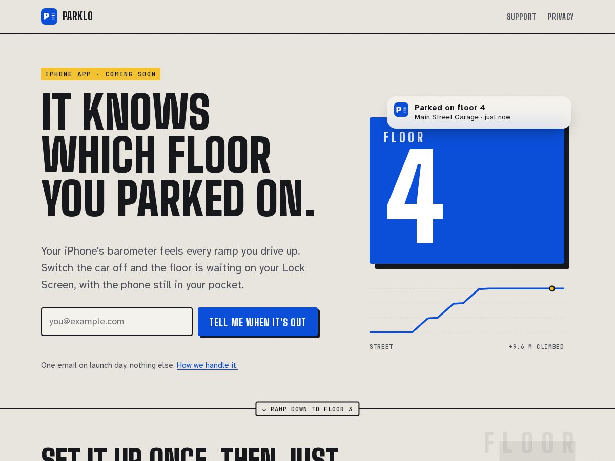 Landing-page snapshot of getparklo.com