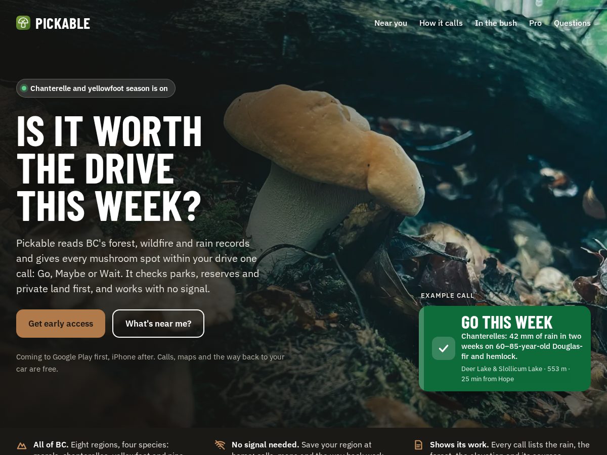 Landing-page snapshot of getpickable.app