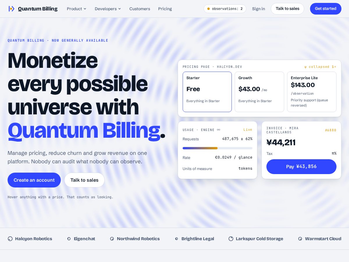 Landing-page snapshot of getquantumbilling.com