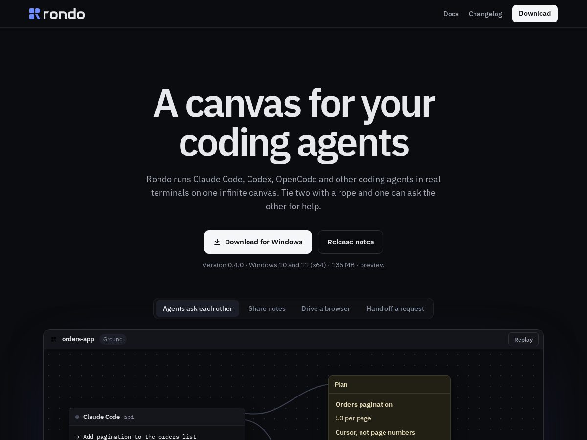 Landing-page snapshot of getrondo.dev