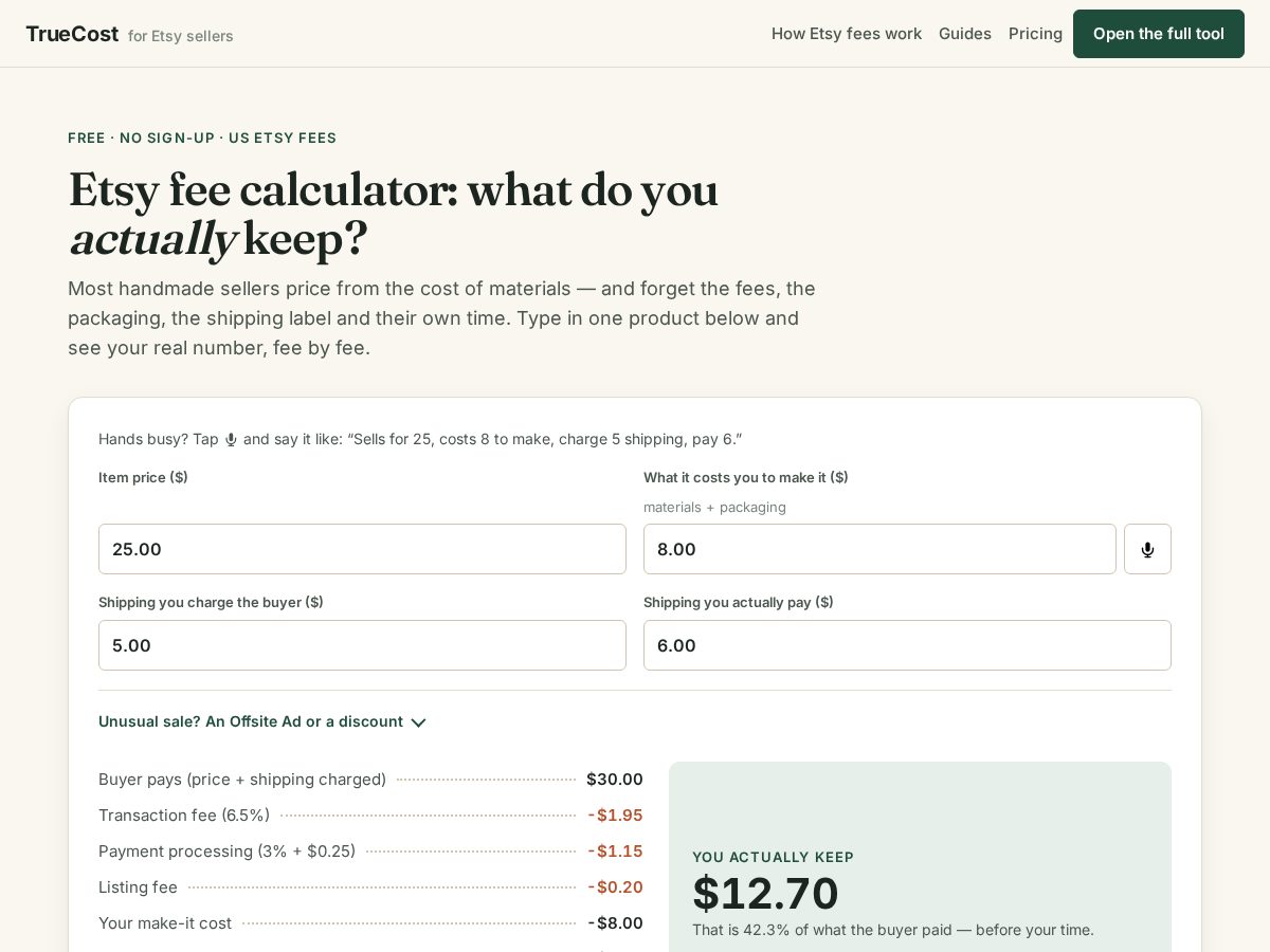 Landing-page snapshot of gettruecosts.com