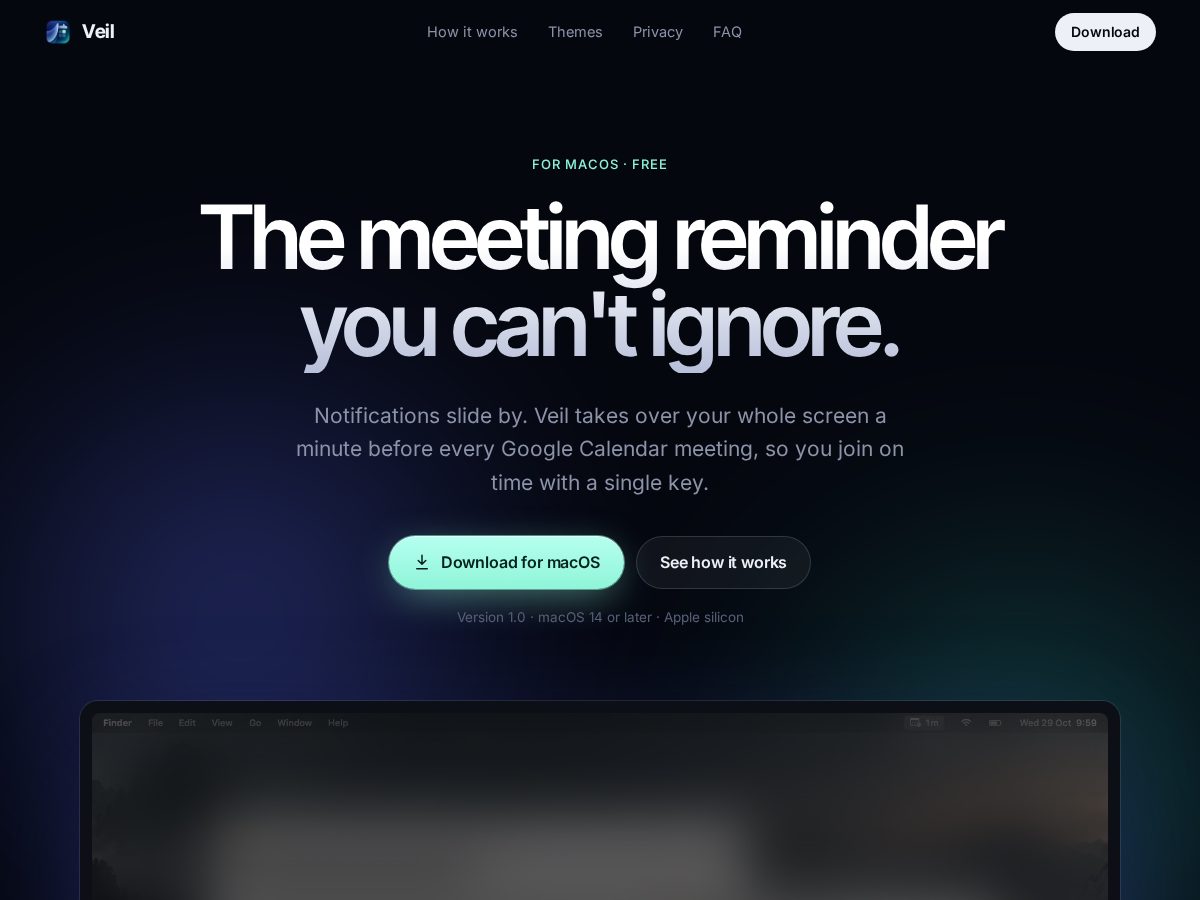 Landing-page snapshot of getveil.online