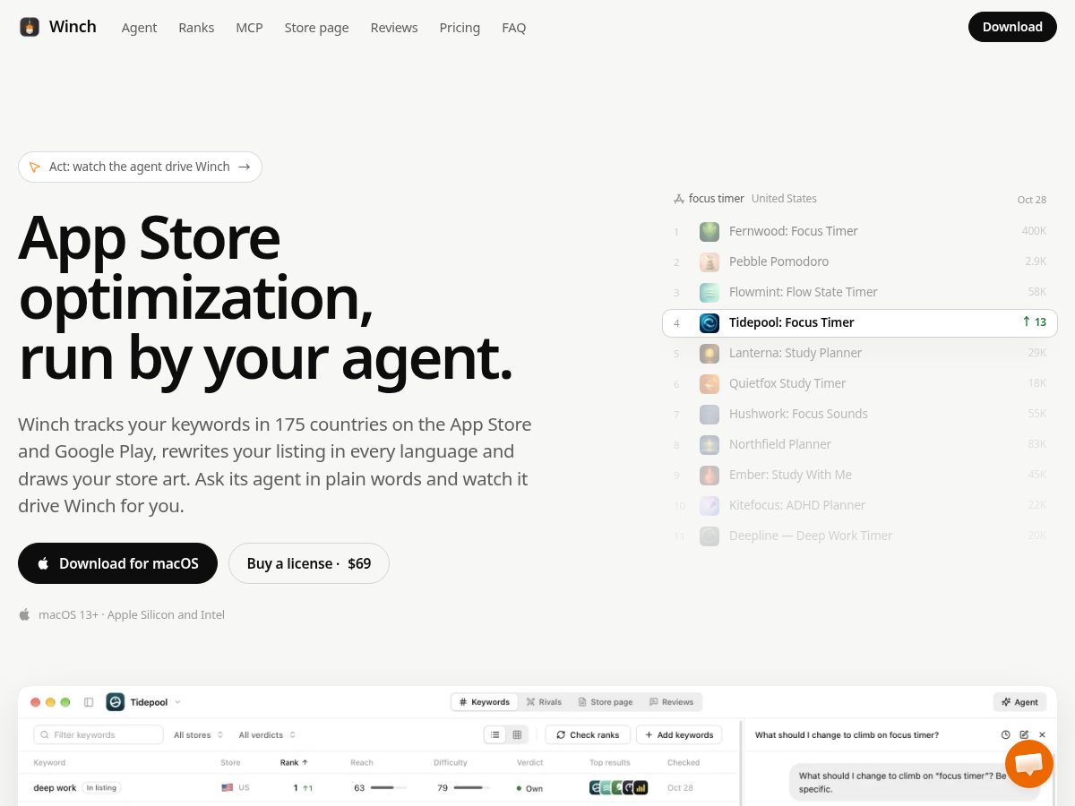 Landing-page snapshot of getwinch.app
