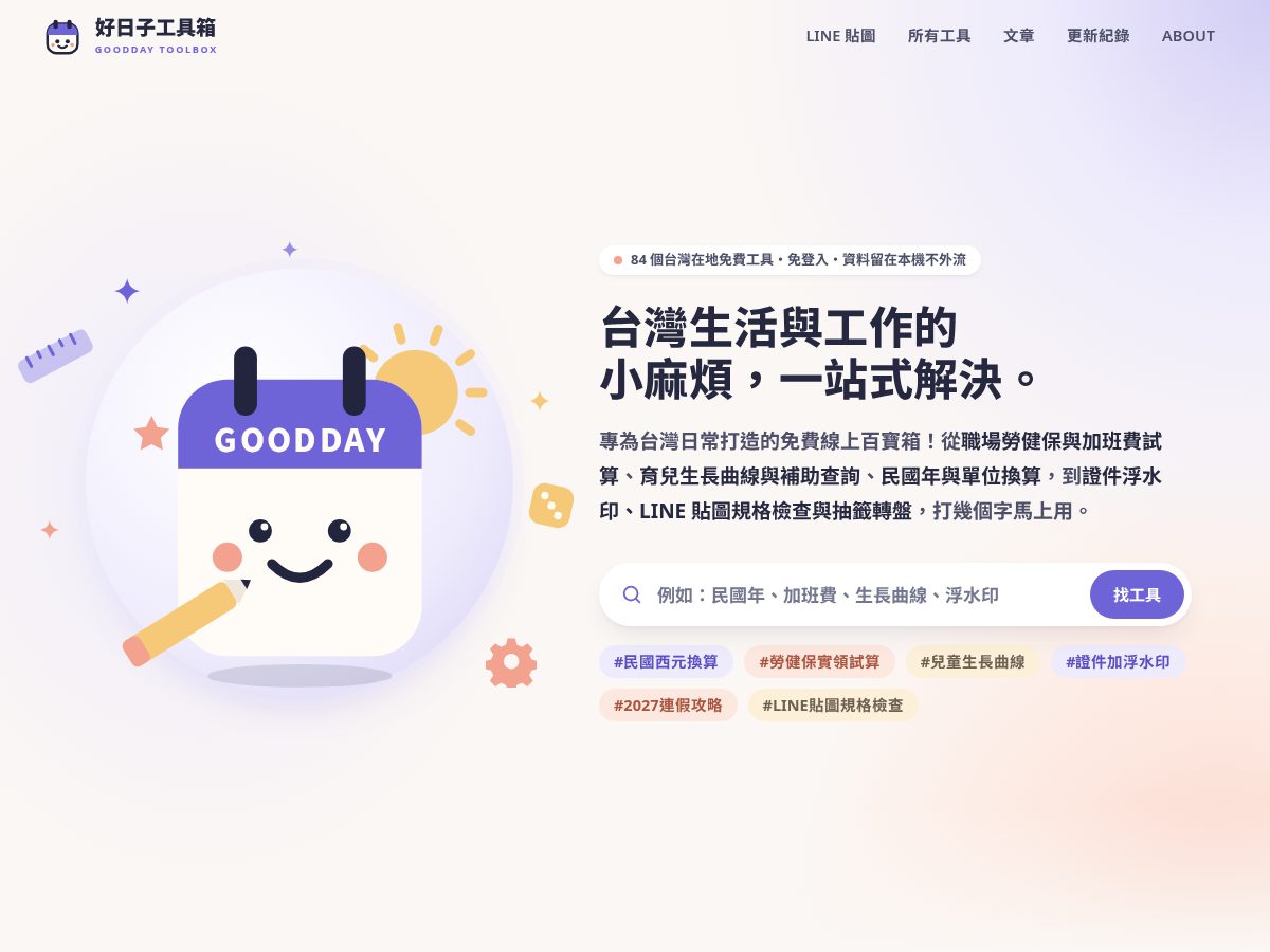 Landing-page snapshot of gooddaytoolbox.com