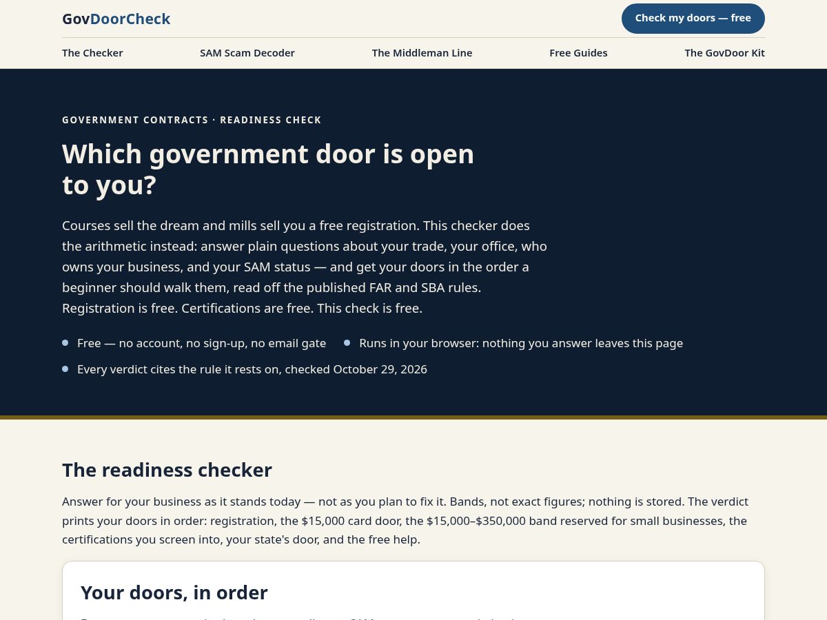 Landing-page snapshot of govdoorcheck.com