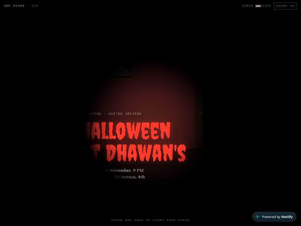 Landing-page snapshot of halloweenatdhawans.fun