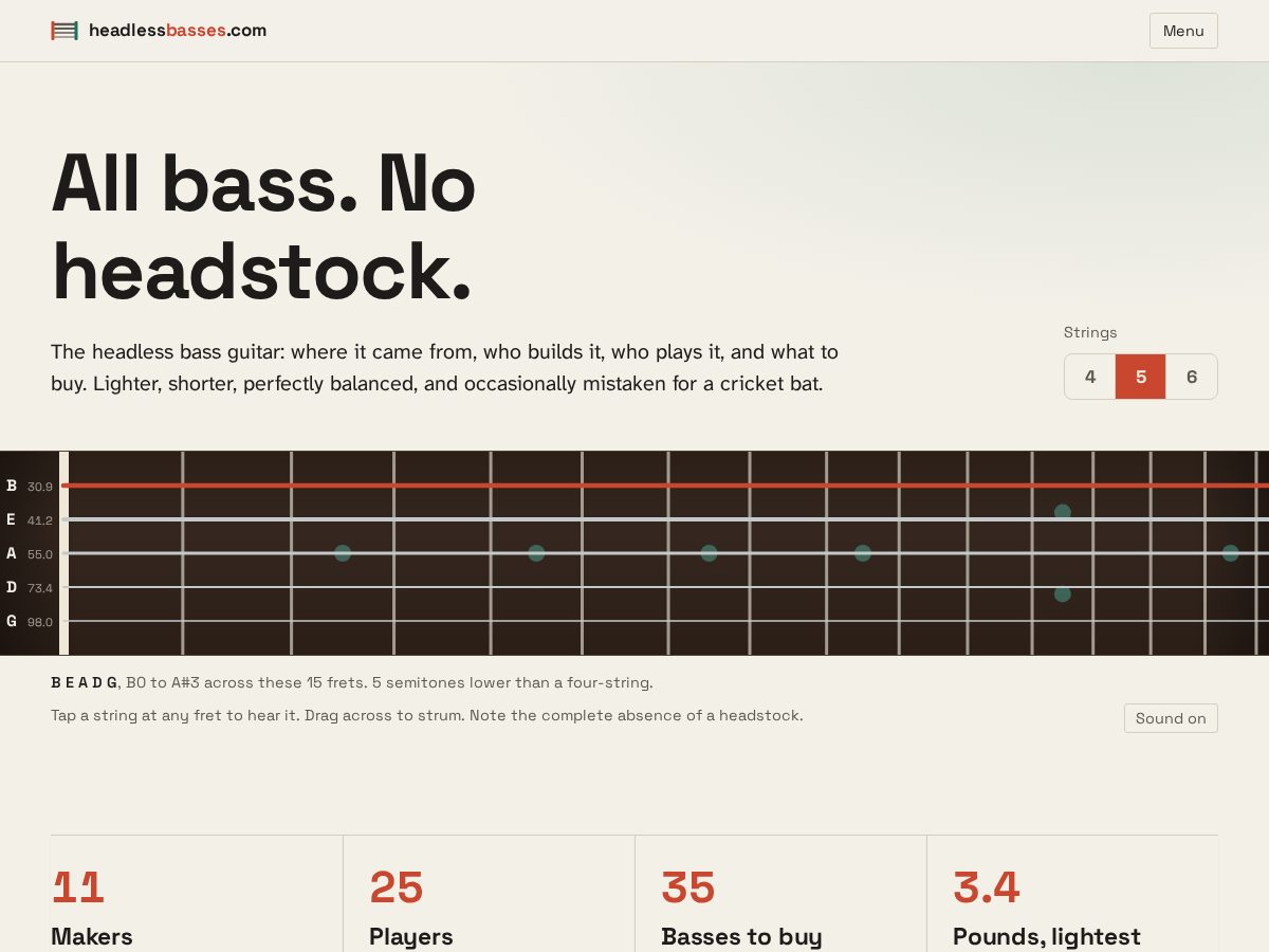 Landing-page snapshot of headlessbasses.com