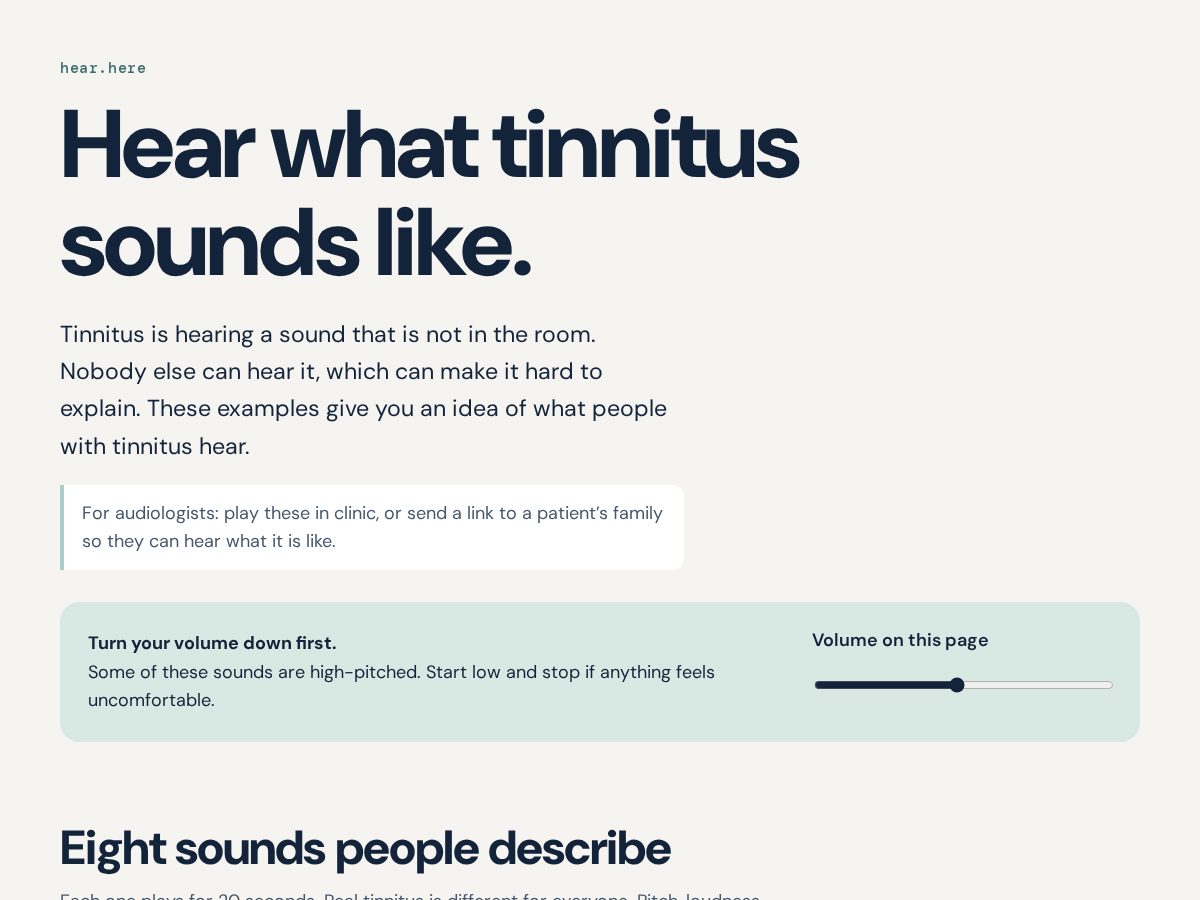 Landing-page snapshot of hear.here