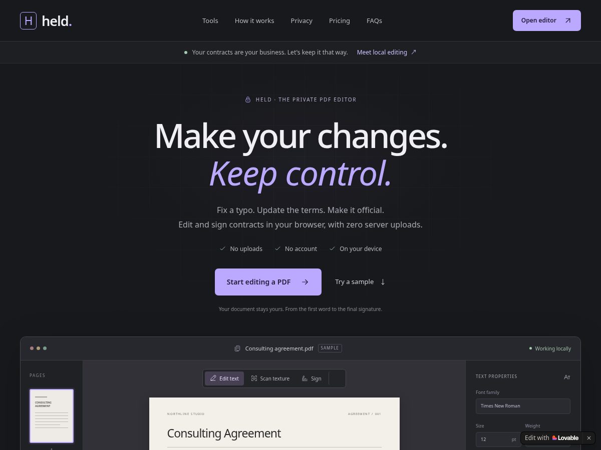Landing-page snapshot of heldpdf.com