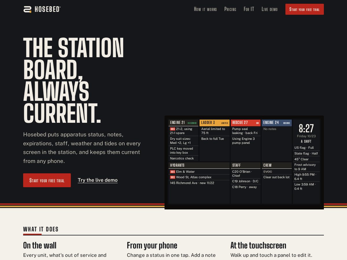 Landing-page snapshot of hosebed.app
