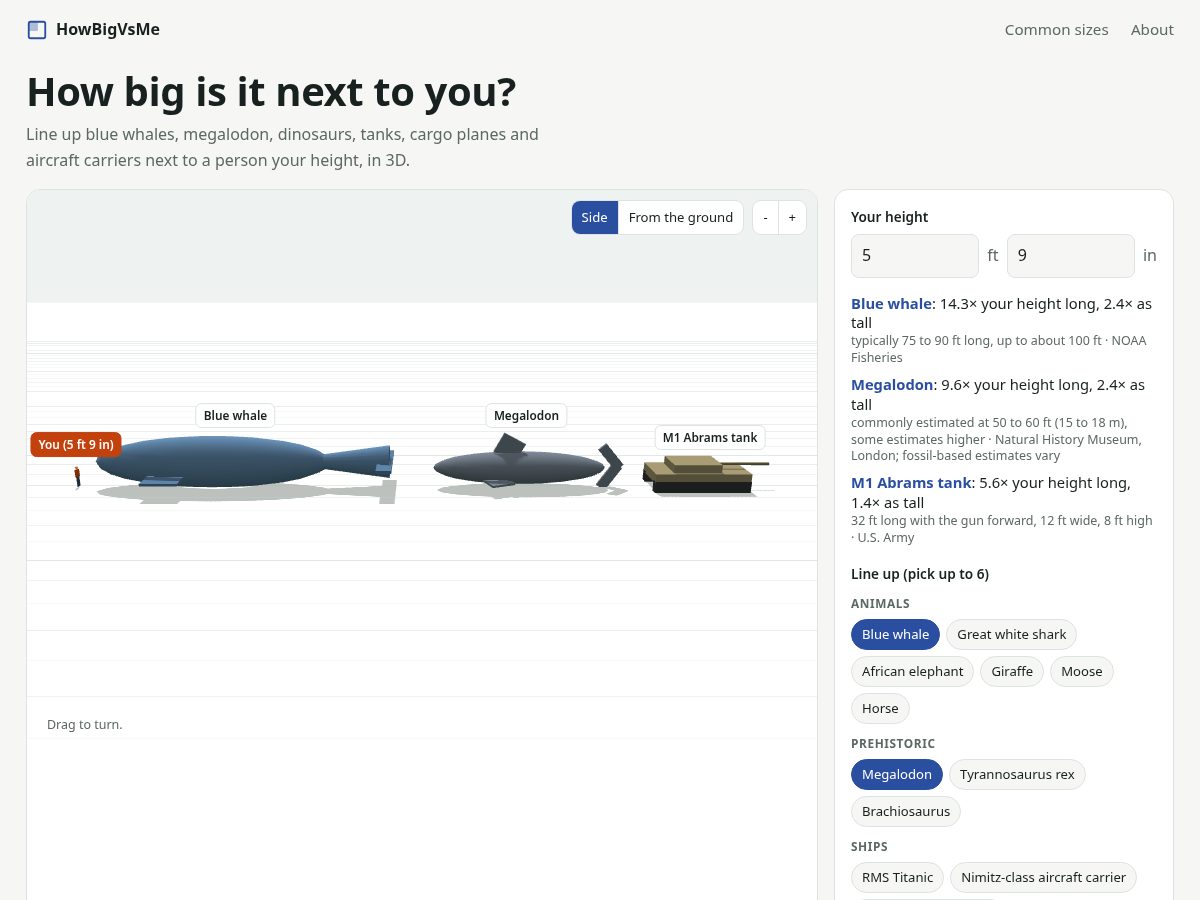 Landing-page snapshot of howbigvsme.com