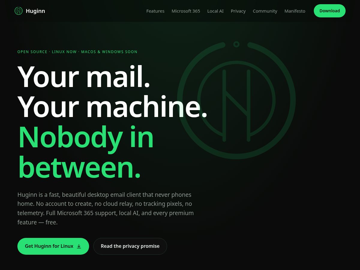 Landing-page snapshot of huginn.space