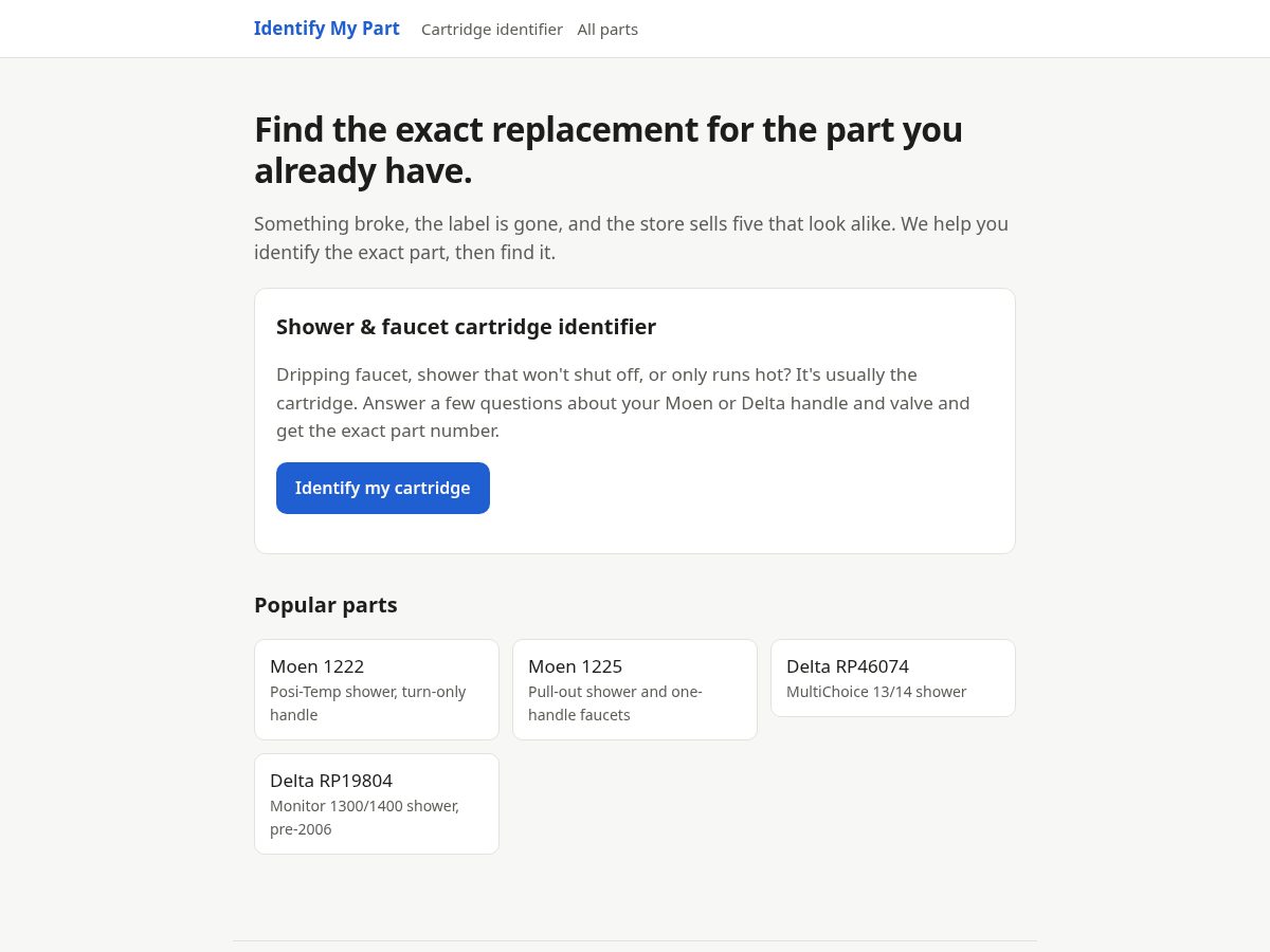 Landing-page snapshot of identifymypart.com