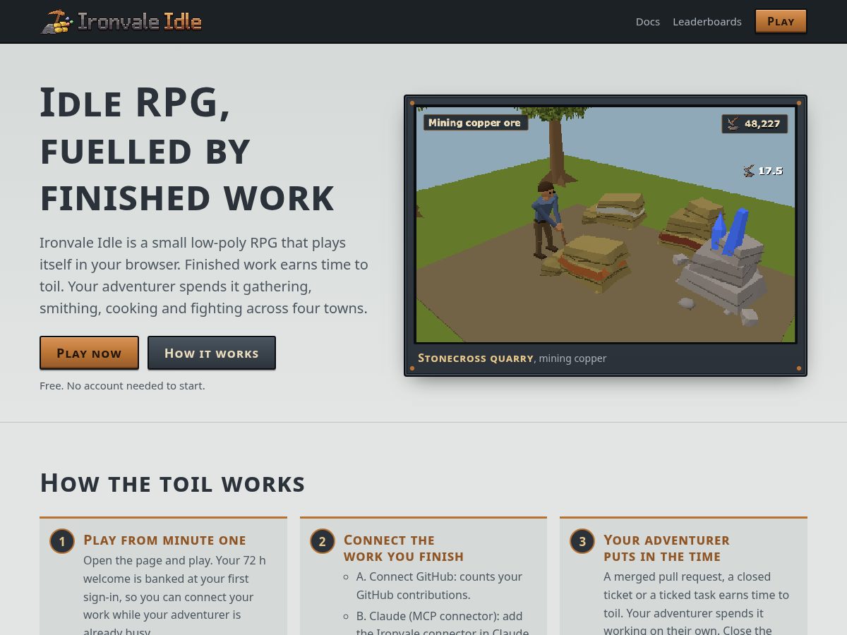 Landing-page snapshot of ironvaleidle.com