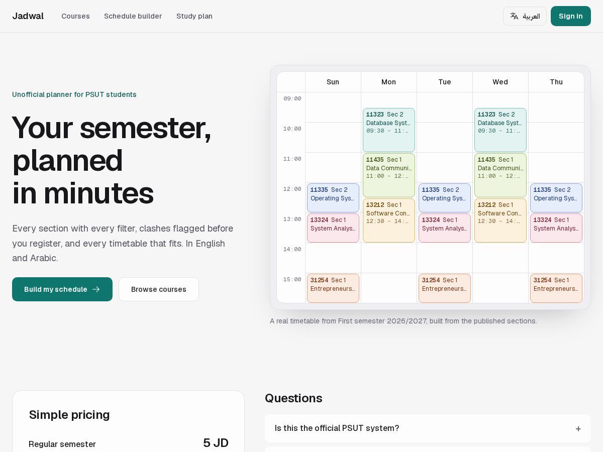 Landing-page snapshot of jadwal.dev