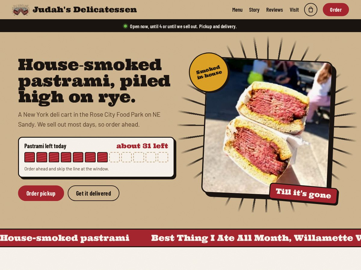 Landing-page snapshot of judahsdeli.com
