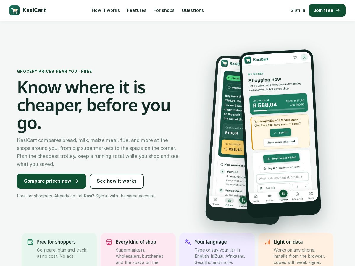 Landing-page snapshot of kasicart.app