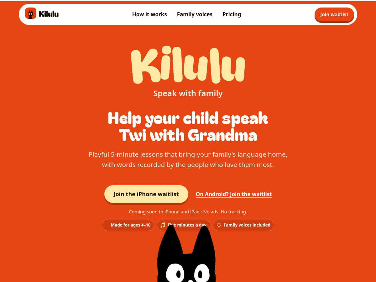 Landing-page snapshot of kilulu.app