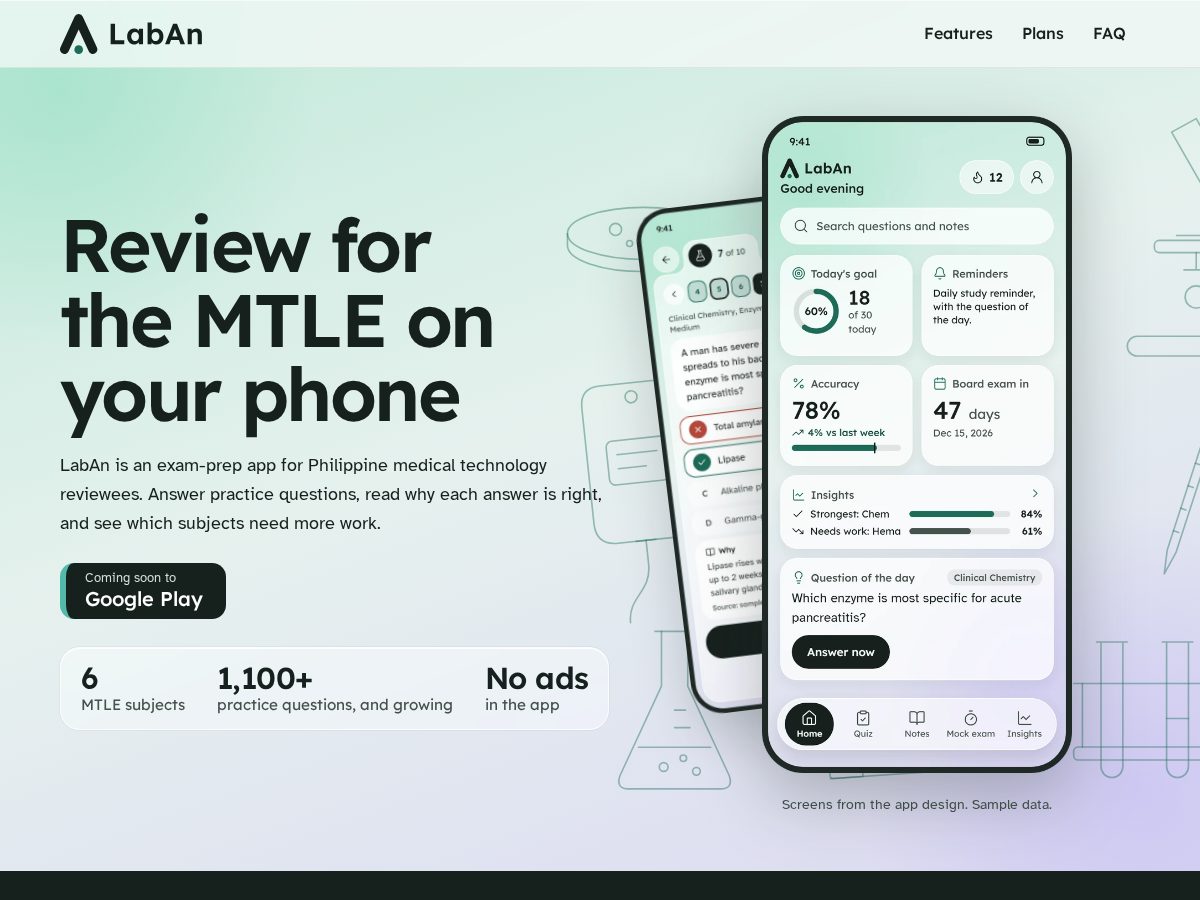 Landing-page snapshot of labanreviewer.com