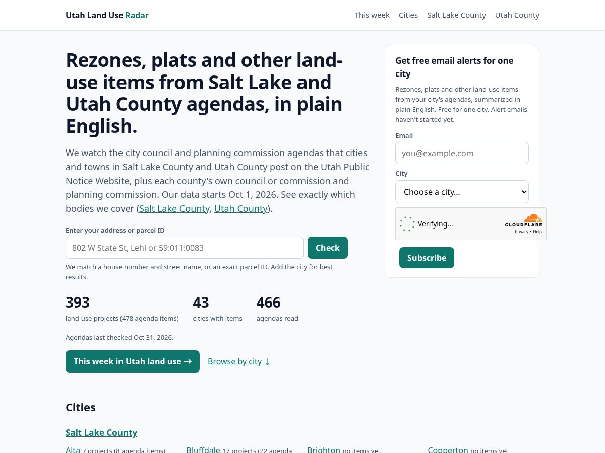 Landing-page snapshot of landuseradar.com
