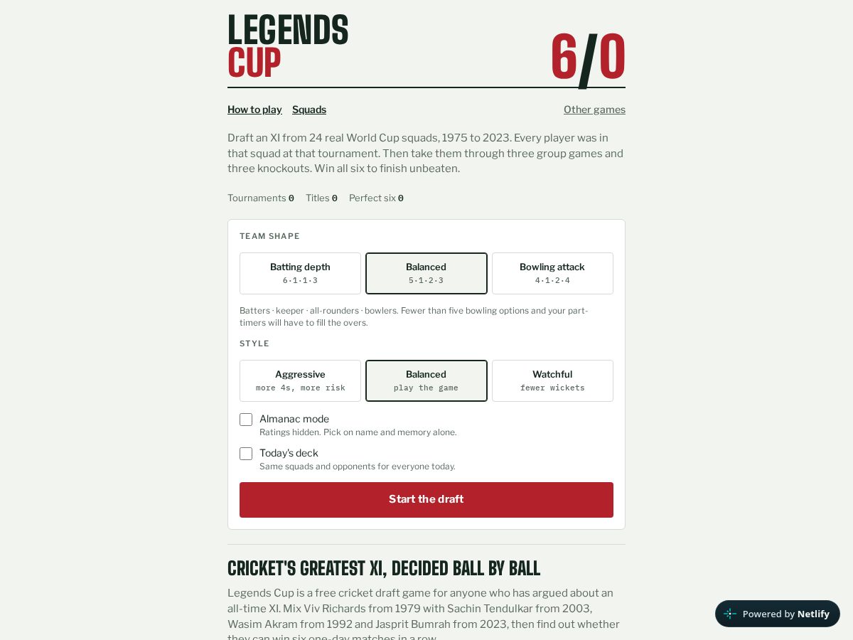 Landing-page snapshot of legendarycricket.com