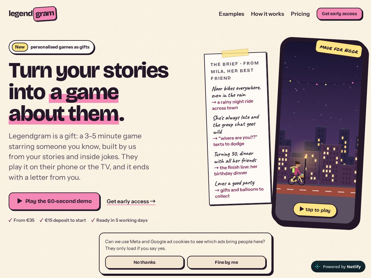 Landing-page snapshot of legendgram.com