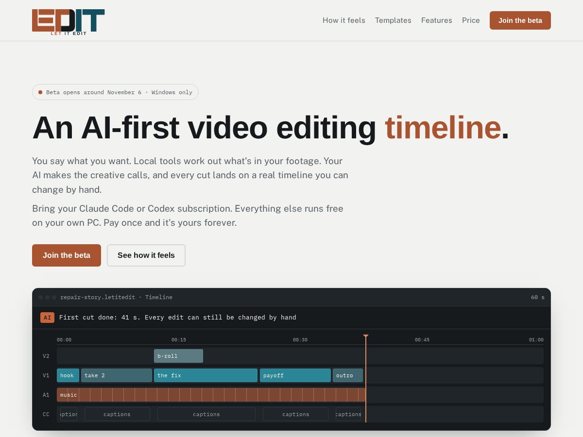 Landing-page snapshot of letitedit.app