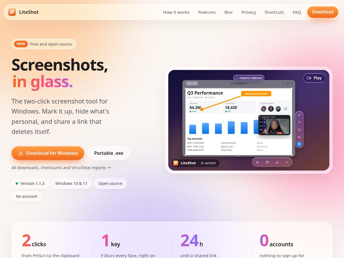 Landing-page snapshot of liteshot.app