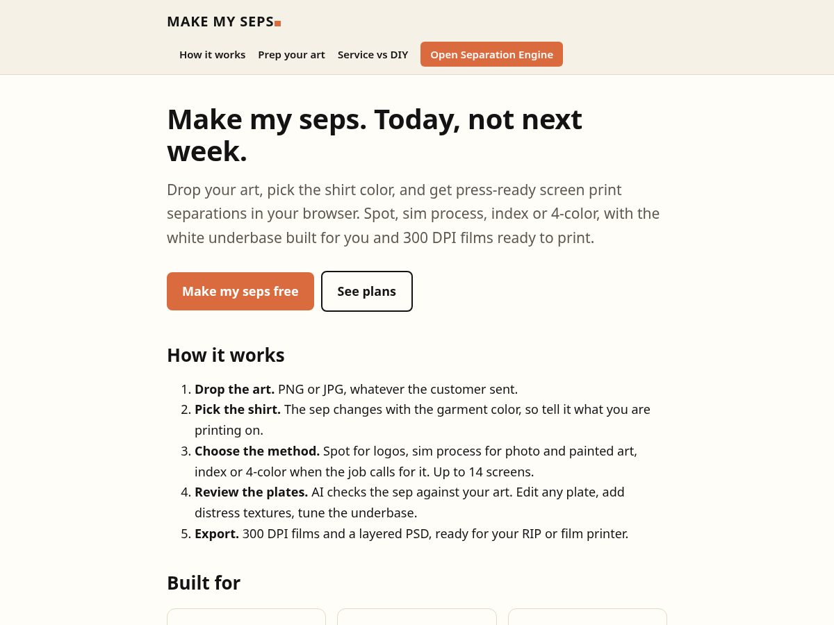 Landing-page snapshot of makemyseps.com
