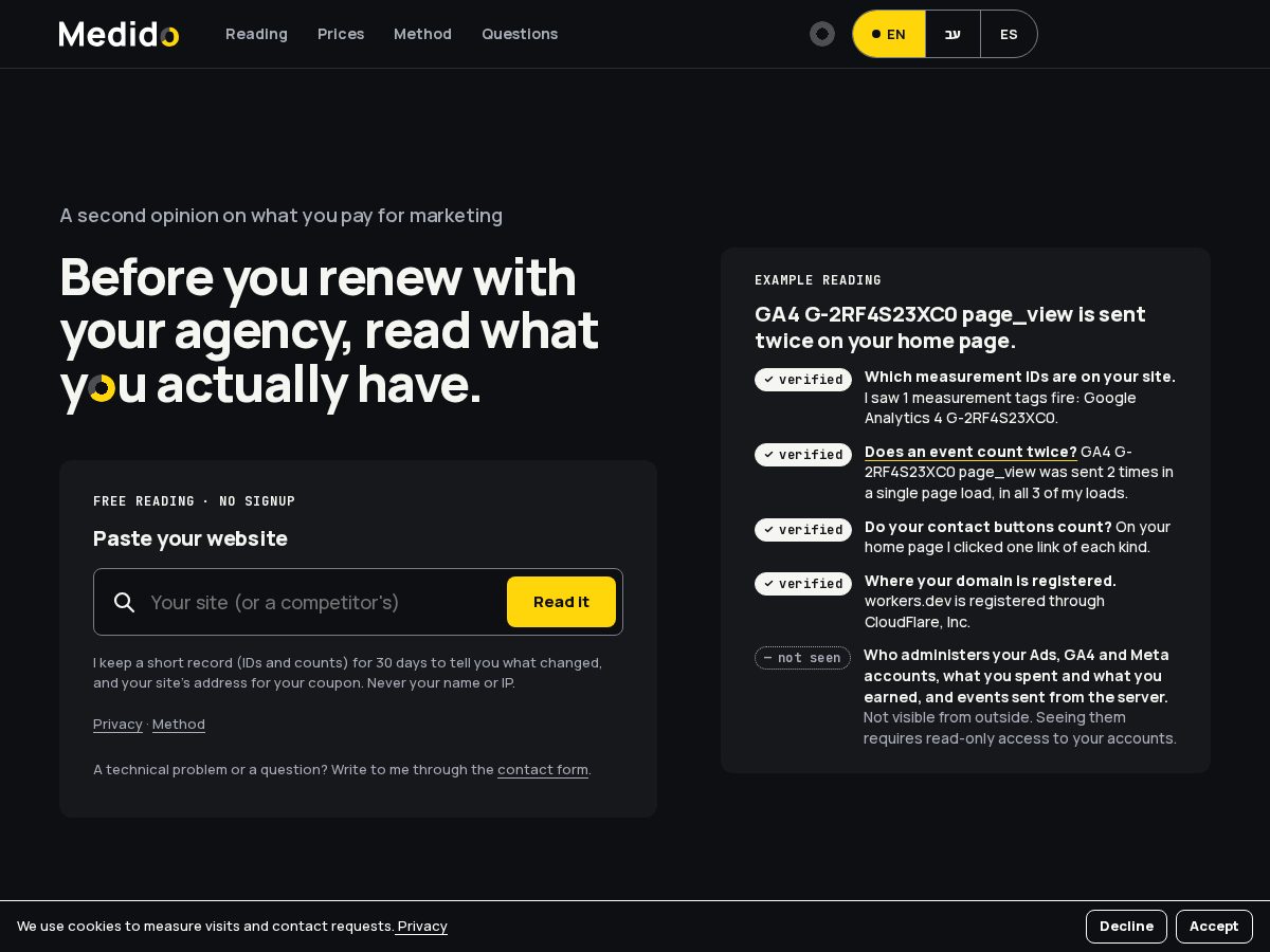 Landing-page snapshot of marketingmedido.com