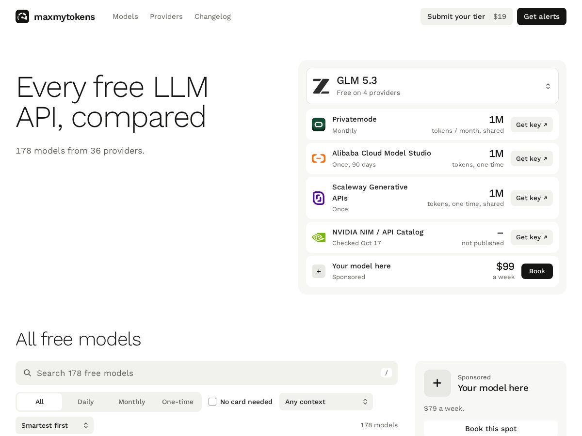 Landing-page snapshot of maxmytokens.com