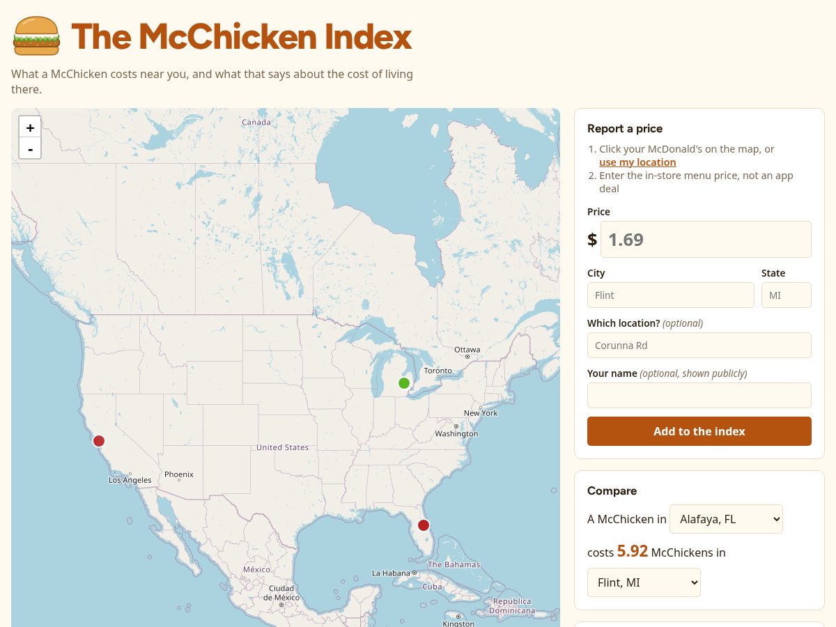 Landing-page snapshot of mcchickenindex.app