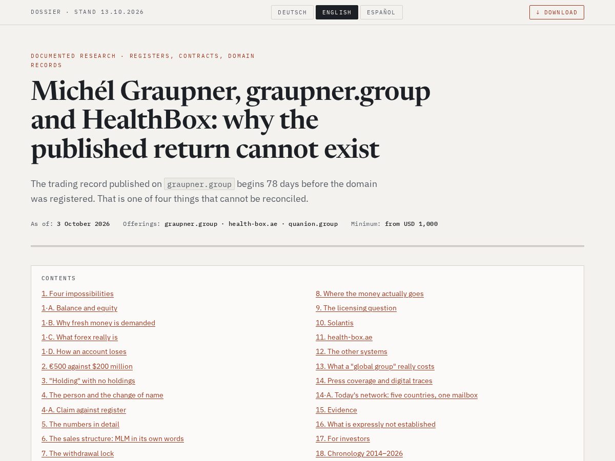 Landing-page snapshot of michelgraupner.com