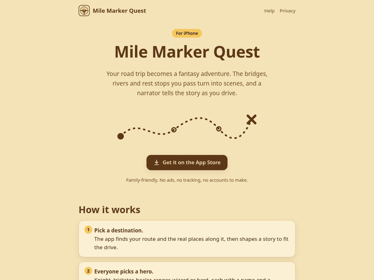 Landing-page snapshot of milemarkerquest.app