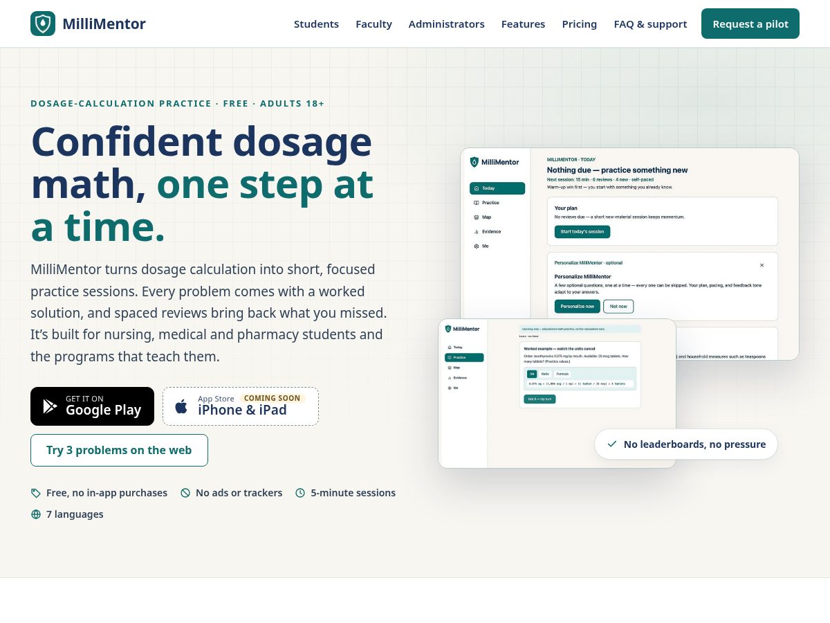 Landing-page snapshot of millimentor.app
