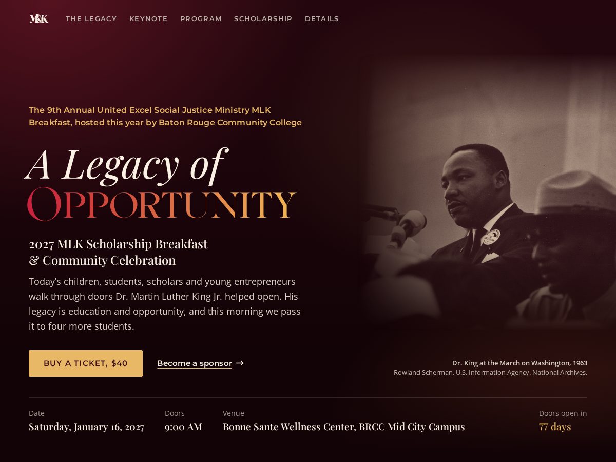 Landing-page snapshot of mlkbreakfastbr.org