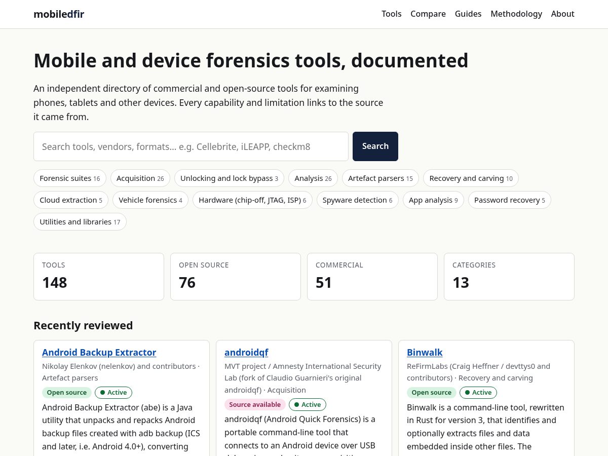 Landing-page snapshot of mobiledfir.com