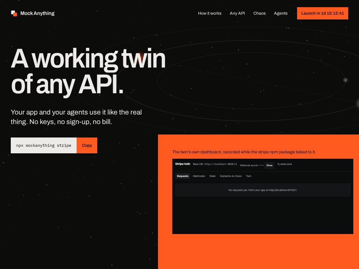 Landing-page snapshot of mockanything.dev