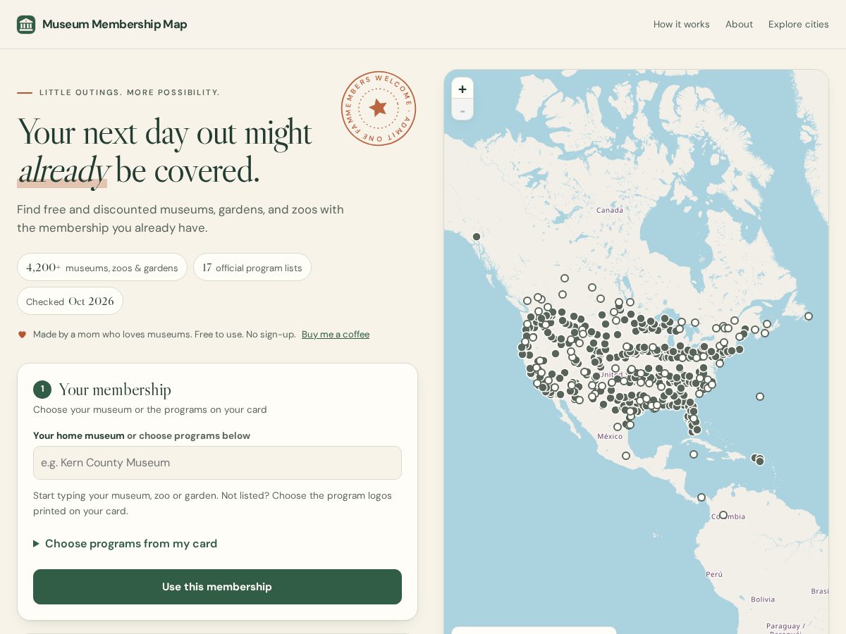 Landing-page snapshot of museummembershipmap.com