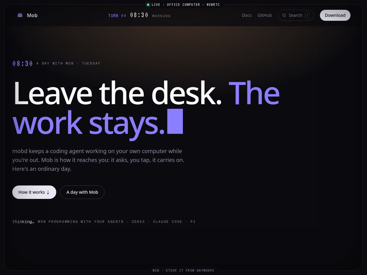 Landing-page snapshot of mymob.dev
