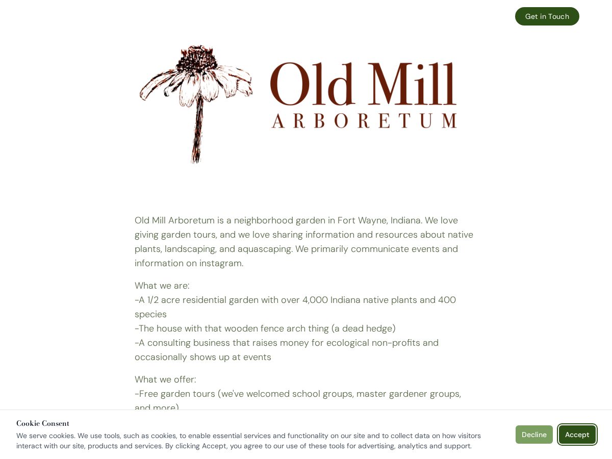 Landing-page snapshot of oldmillarboretum.com