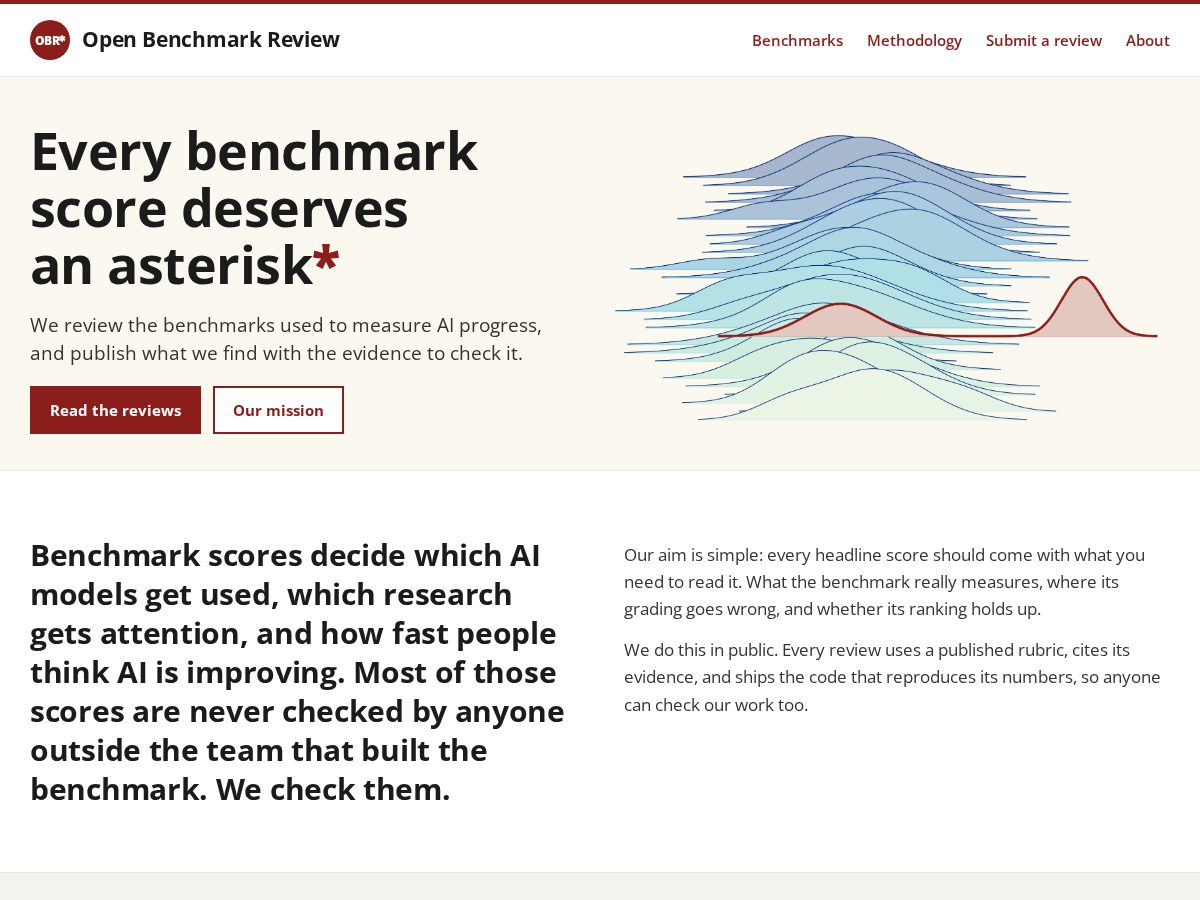 Landing-page snapshot of openbenchmarkreview.org
