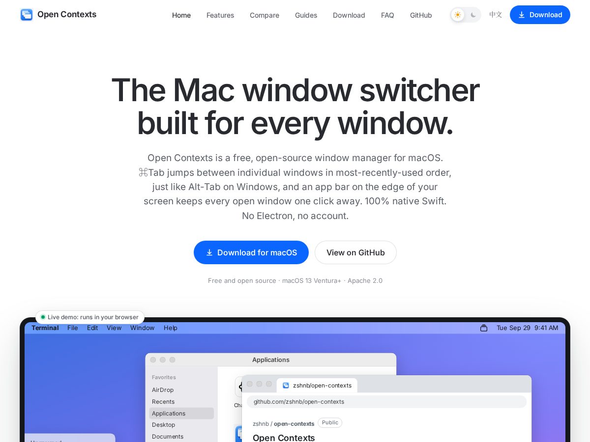 Landing-page snapshot of opencontexts.app