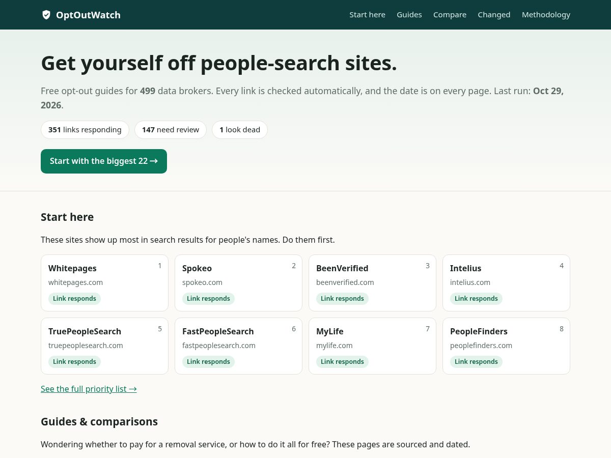 Landing-page snapshot of optoutwatch.org