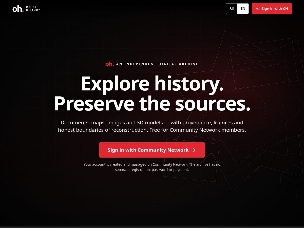 Landing-page snapshot of otherhistory.com