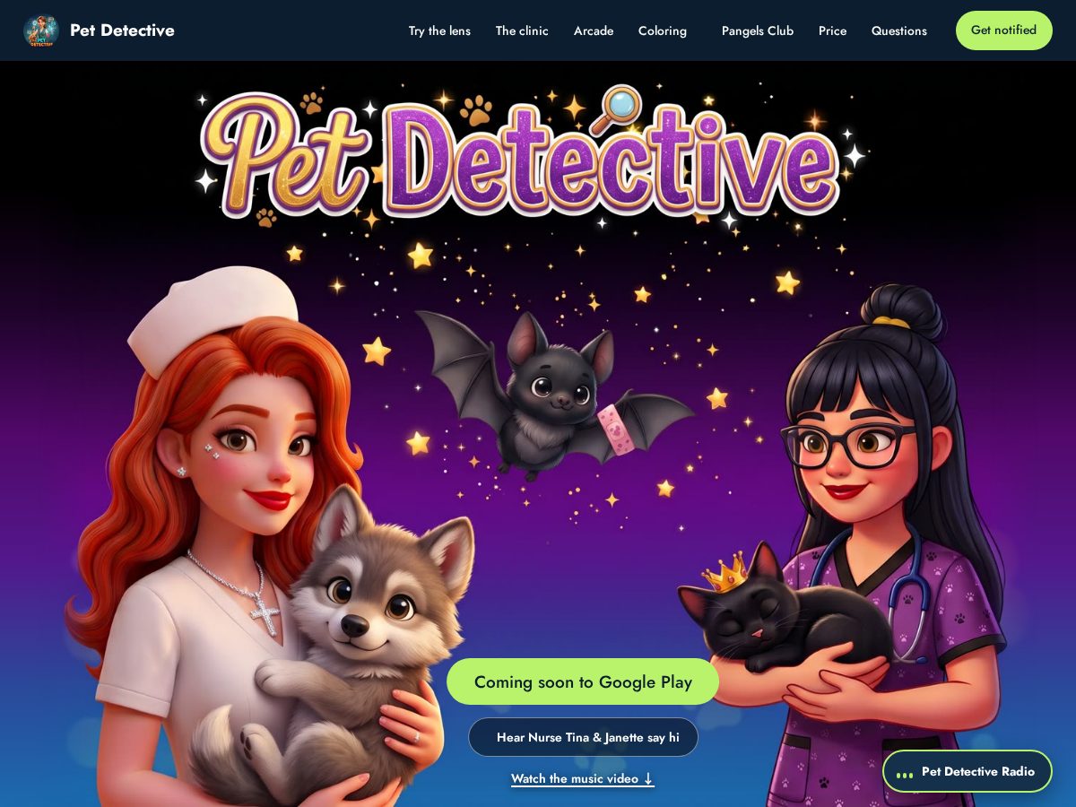 Landing-page snapshot of petdetectiveapp.com