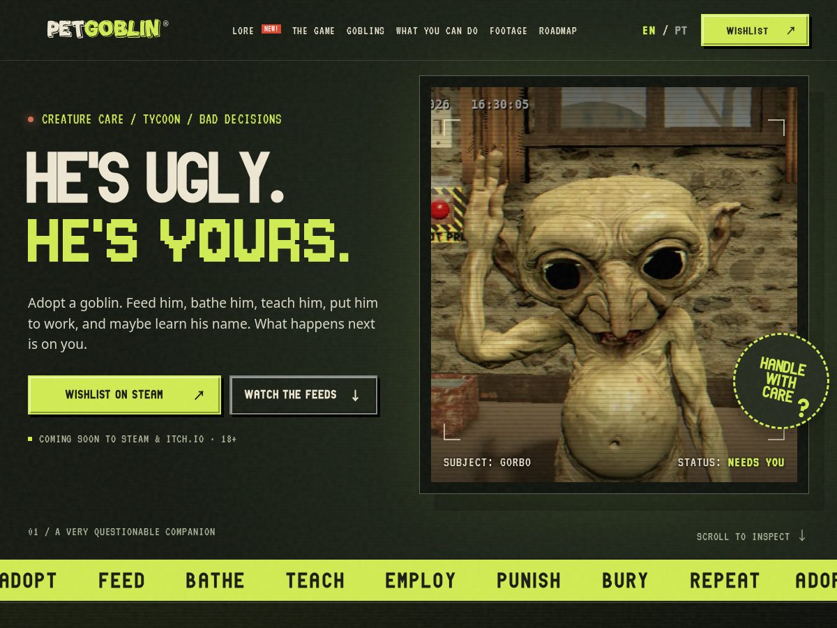 Landing-page snapshot of petgoblin.com