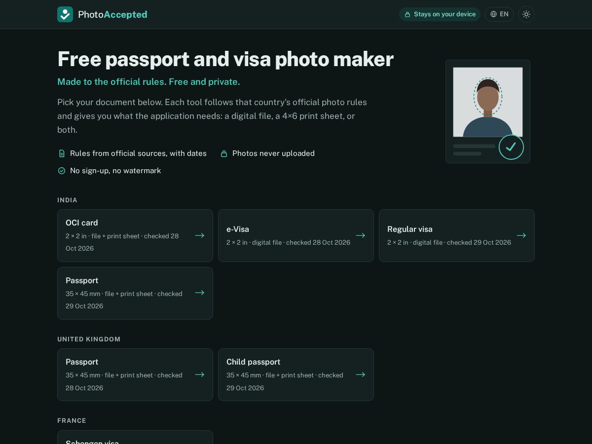 Landing-page snapshot of photoaccepted.com
