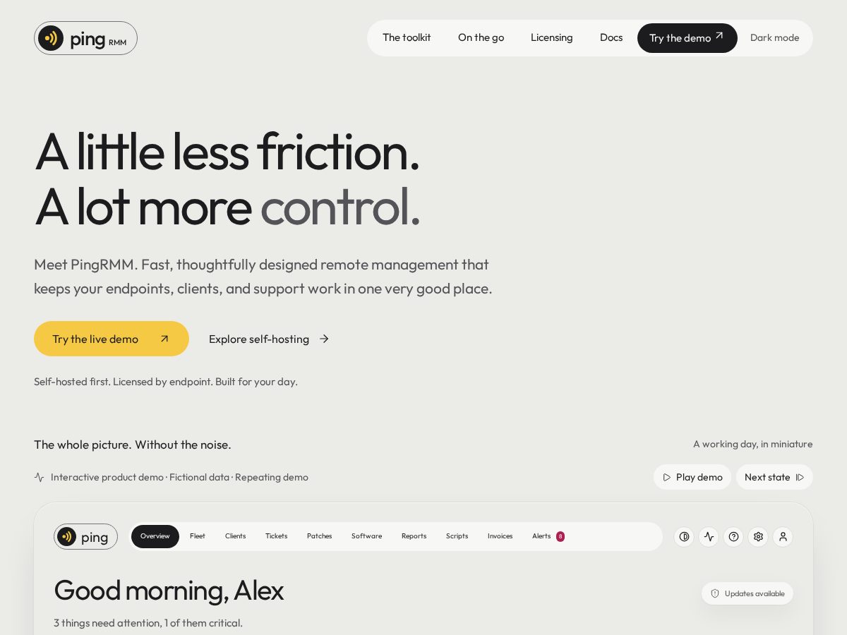 Landing-page snapshot of pingrmm.com