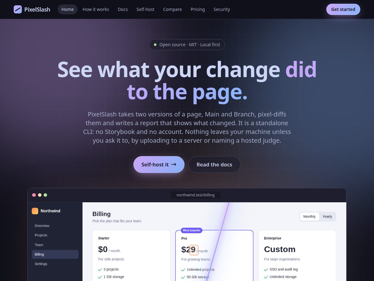 Landing-page snapshot of pixelslash.dev